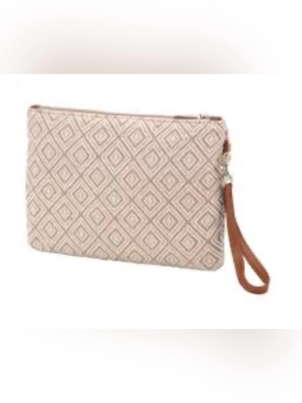 Viv & Lou Tan & Taupe Diamond Pattern Wristlet With Personalized Embroidered “L”